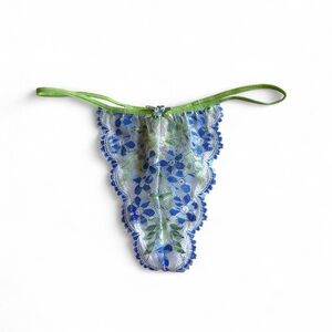 NWT Vintage Victoria’s Secret blue and green floral lace thong